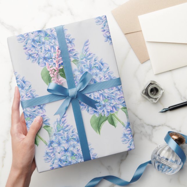 Watercolor Blue Lilacs Pattern Wrapping Paper (Gifting)