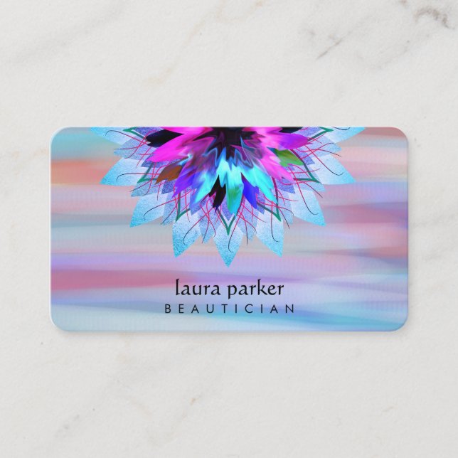 Watercolor  Blue Lotus Flower Logo Massage Yoga Business Card (Front)