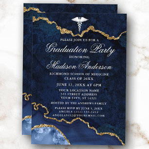 Watercolor Blue Marble Medical Graduation Party Invitation