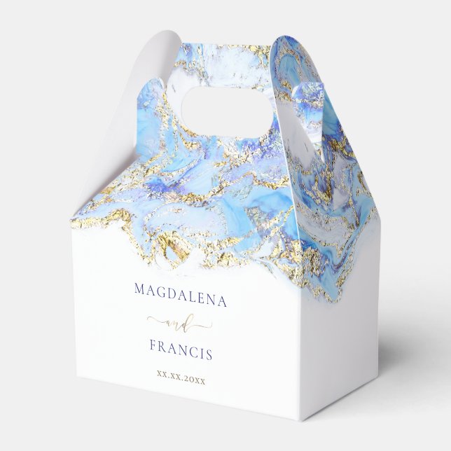 watercolor blue marble | wedding favour box (Front Side)