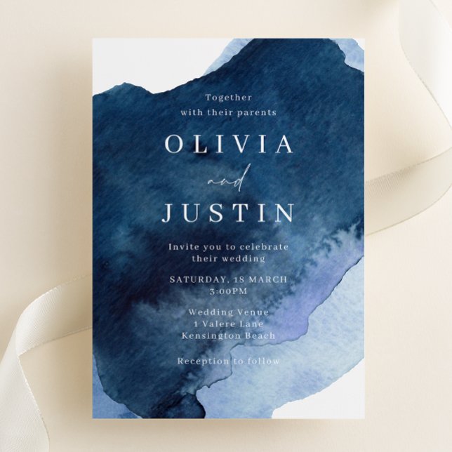 Watercolor Blue Modern Wedding Invitation (Creator Uploaded)