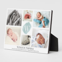 Watercolor Blue Monogram Photo Collage Boy Birth