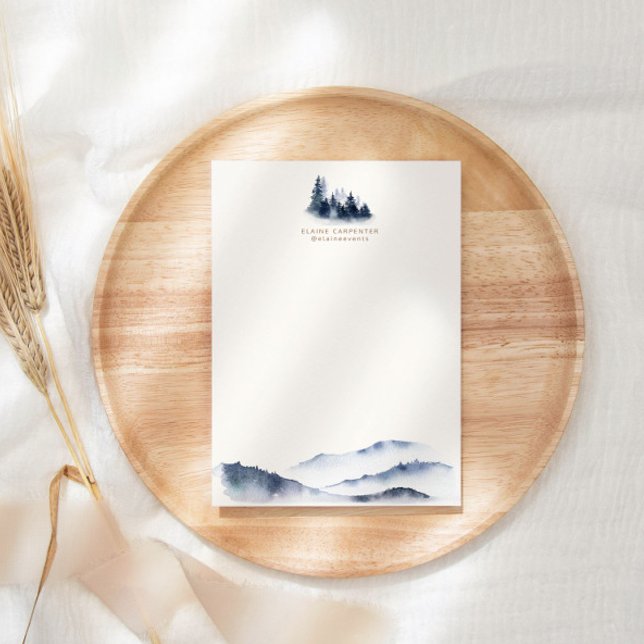 Watercolor Blue Mountain Monogram Stationery Paper (Creator Uploaded)
