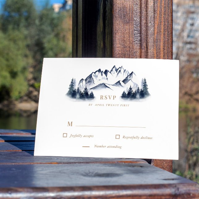 Watercolor Blue Mountain Rustic RSVP Response Card (Creator Uploaded)
