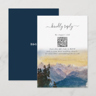 Watercolor Blue Mountains Pine Wedding Enclosure Card