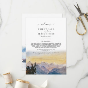 Watercolor Blue Mountains Pine Wedding Itinerary Program