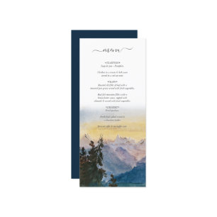 Watercolor Blue Mountains Pine Wedding Menu