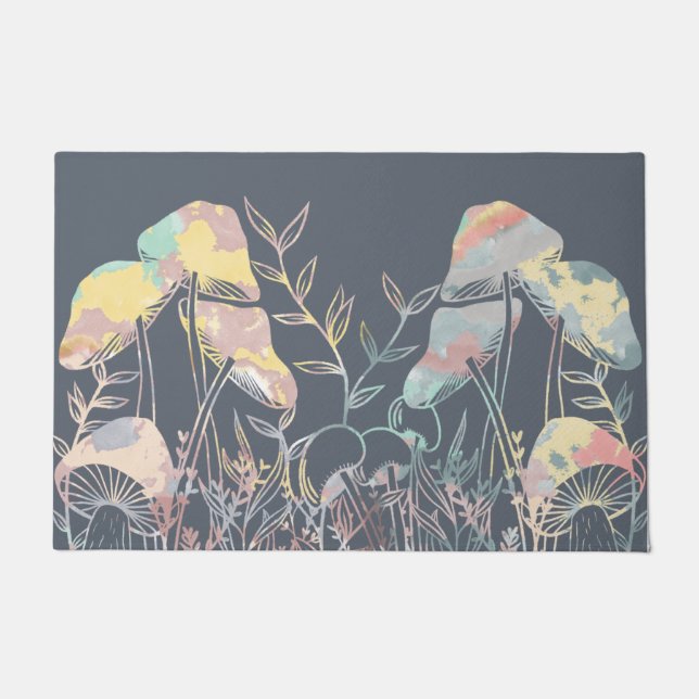 Watercolor Blue Mushrooms  Doormat (Front)