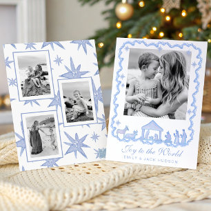 Watercolor Blue Nativity Christmas Holiday Card