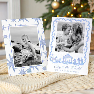 Watercolor Blue Nativity Christmas Holiday Card