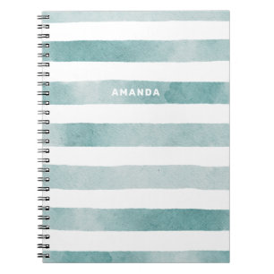Watercolor blue nautical stripes. Abstract lines Notebook