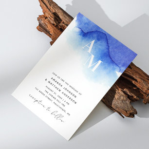 Watercolor blue nautical wedding QR code details Invitation
