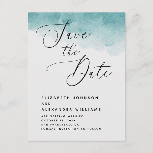 Watercolor blue nautical wedding Save the Date Announcement Postcard (Front)