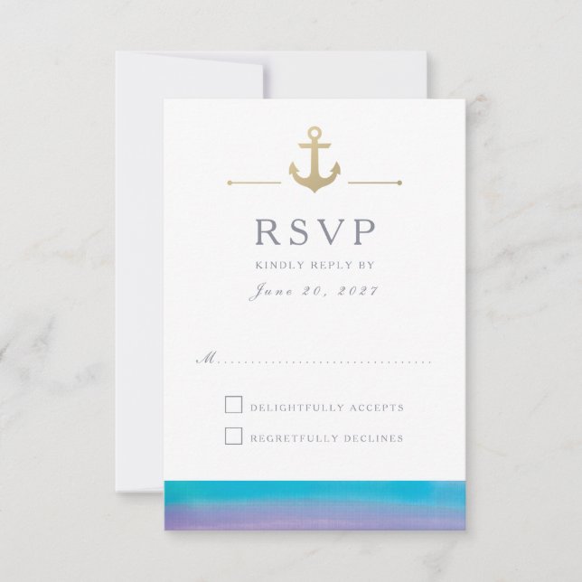 Watercolor Blue Nautical White Response RSVP Card (Front)