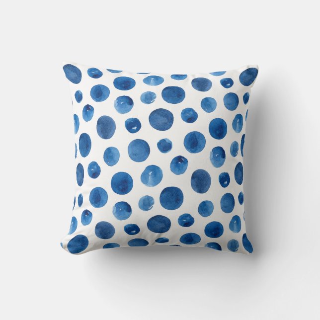 Watercolor blue navy polka dots. Nautical geometry Cushion (Front)