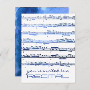 watercolor blue notes music recital invitation