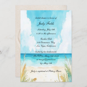 Watercolor Blue Ocean Beach Bridal Shower Invitation