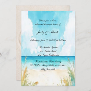 Watercolor Blue Ocean Beach Rehearsal Dinner Invitation