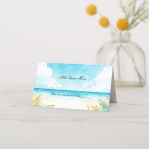 Watercolor Blue Ocean Beach Table Place Card