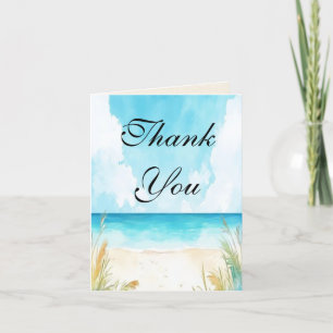 Watercolor Blue Ocean Beach Thank You Card
