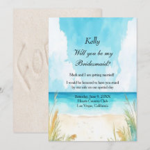 Watercolor Blue Ocean Beach Wedding Bridesmaid