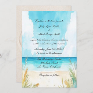 Watercolor Blue Ocean Beach Wedding Invitation
