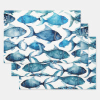 Watercolor Blue Ocean Fish | Nautical Kids Pattern