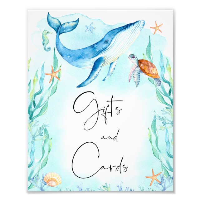 Watercolor Blue Ocean Sea Baby Shower Gifts Sign (Front)