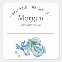Watercolor Blue Octopus Bookplate