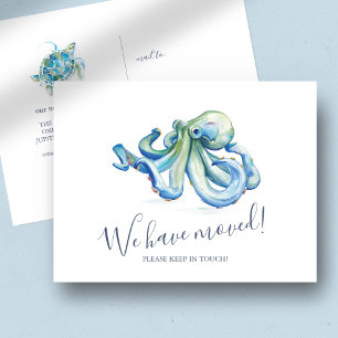 Watercolor Blue Octopus Moving Announcement Postcard