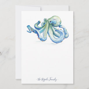 Watercolor Blue Octopus Note Cards With Envelopes