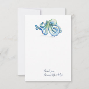 Watercolor Blue Octopus Thank You Stationery Card