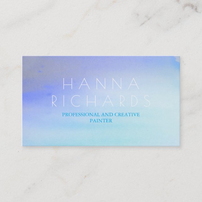 Watercolor Blue Ombre Modern Beach Business Card (Front)
