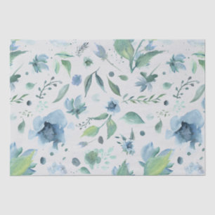 Watercolor Blue on Light Grey Floral  Tissue Paper