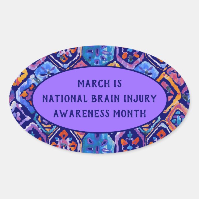 Watercolor Blue Orange Navy Ikat Pattern Oval Sticker (Front)