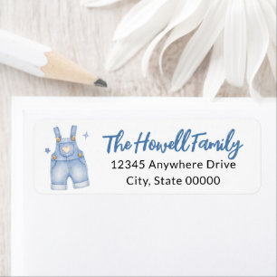Watercolor Blue Overalls Family Address Return Label