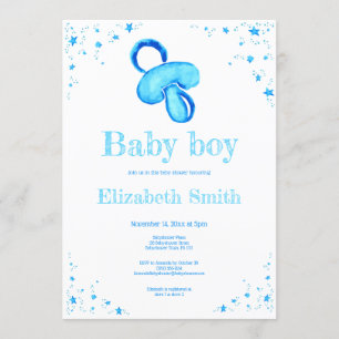 Watercolor blue pacifier baby shower invitation