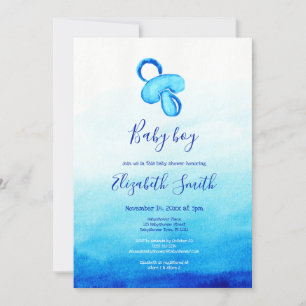Watercolor blue pacifier babyshower invitation