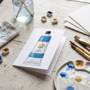 Watercolor Blue Paint Tube Illustration Card