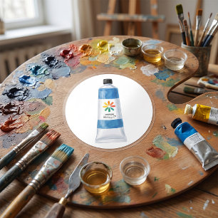Watercolor Blue Paint Tube Illustration Classic Round Sticker