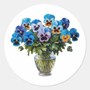 Watercolor Blue Pansy Flower Bouquet Classic Round Sticker