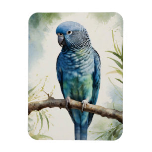 Watercolor Blue Parakeet Eucalyptus Tree Flexible Magnet
