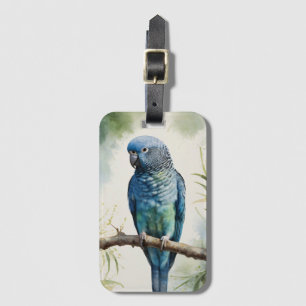 Watercolor Blue Parakeet Eucalyptus Tree Luggage Tag