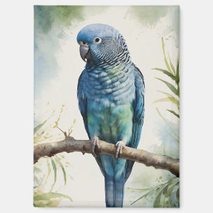 Watercolor Blue Parakeet Eucalyptus Tree Magnet
