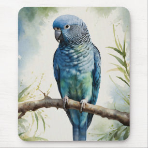 Watercolor Blue Parakeet Eucalyptus Tree Mouse Pad