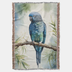 Watercolor Blue Parakeet Eucalyptus Tree Throw Blanket