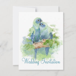 Watercolor Blue Parrot Tropical Bird Wedding Invitation