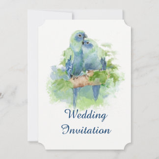 Watercolor Blue Parrot Tropical Bird Wedding Invitation