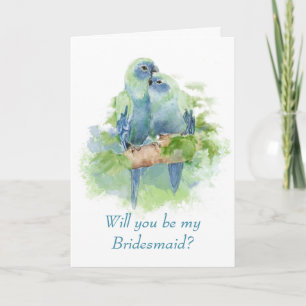 Watercolor Blue Parrot Tropical Bridesmaid Wedding Invitation