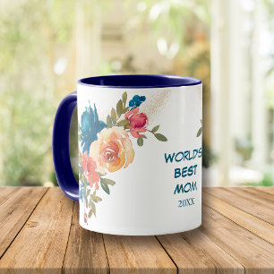Watercolor Blue Peach Roses Mum Mug
